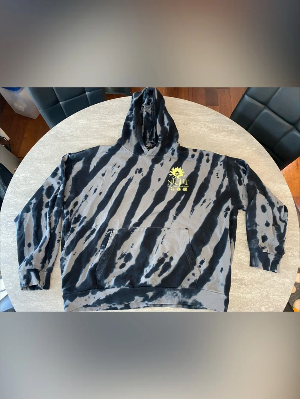 Forever 21 Black & Gray Tie-Dye Zip-Up Hoodie with Yellow Sun Logo